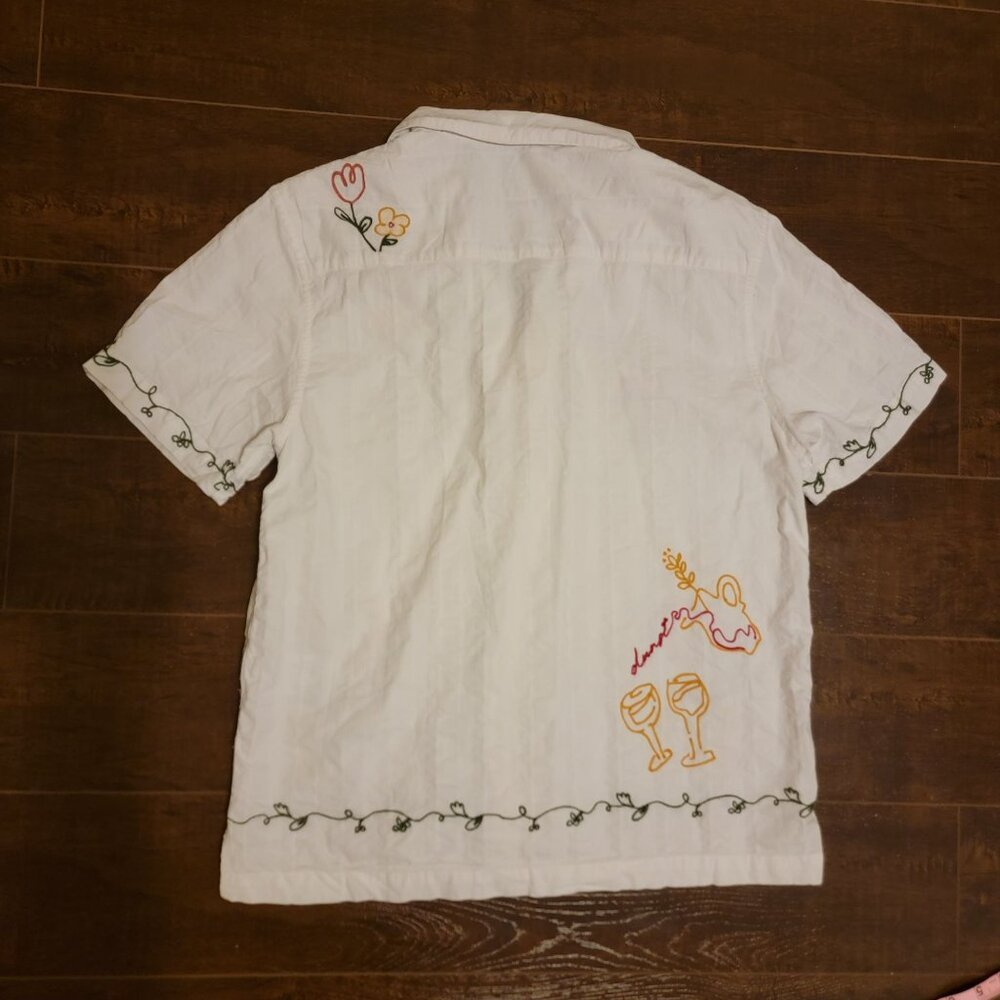 Dunst Embroidered Button Down Tee Womens S Vintage Floral Boho Retro Fresh - Picture 3 of 8
